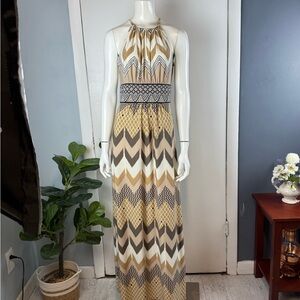 London Times Chevron Maxi Dress - Tan and Black
